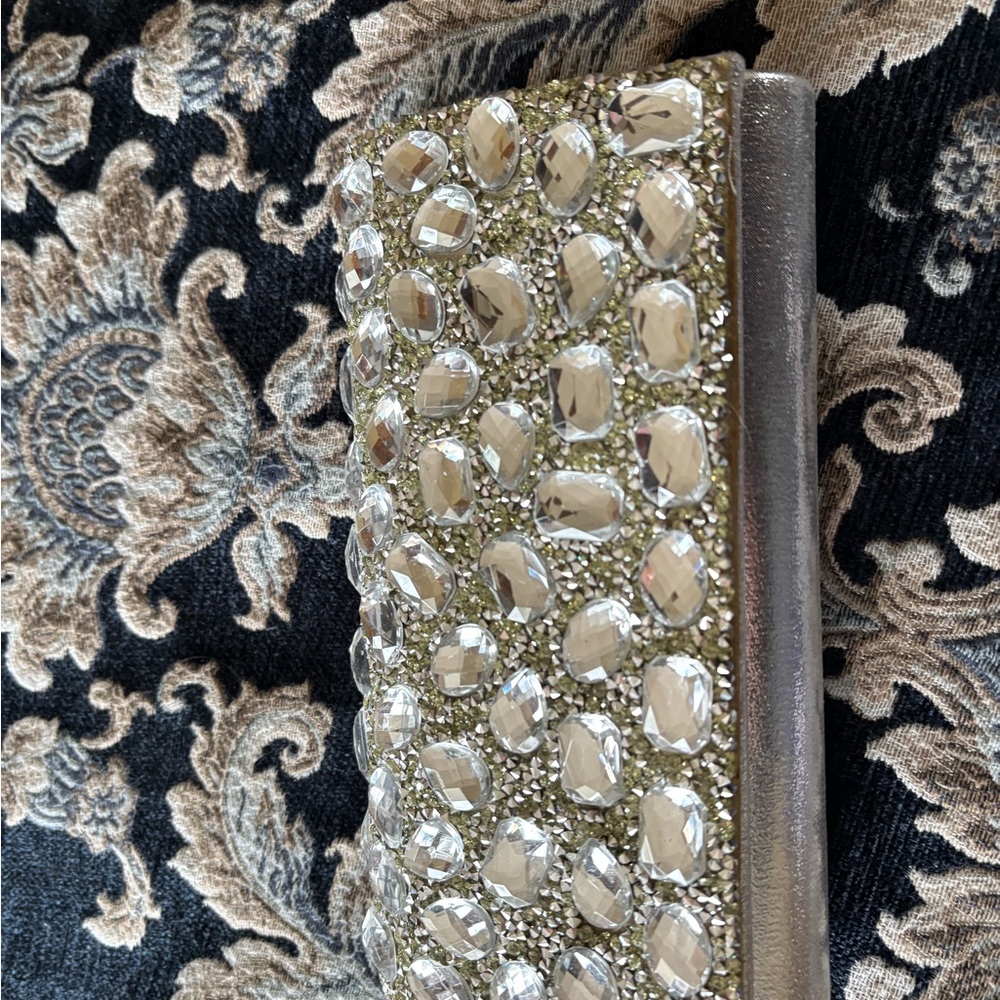 Gunne Sax Silver Satin Evening Clutch